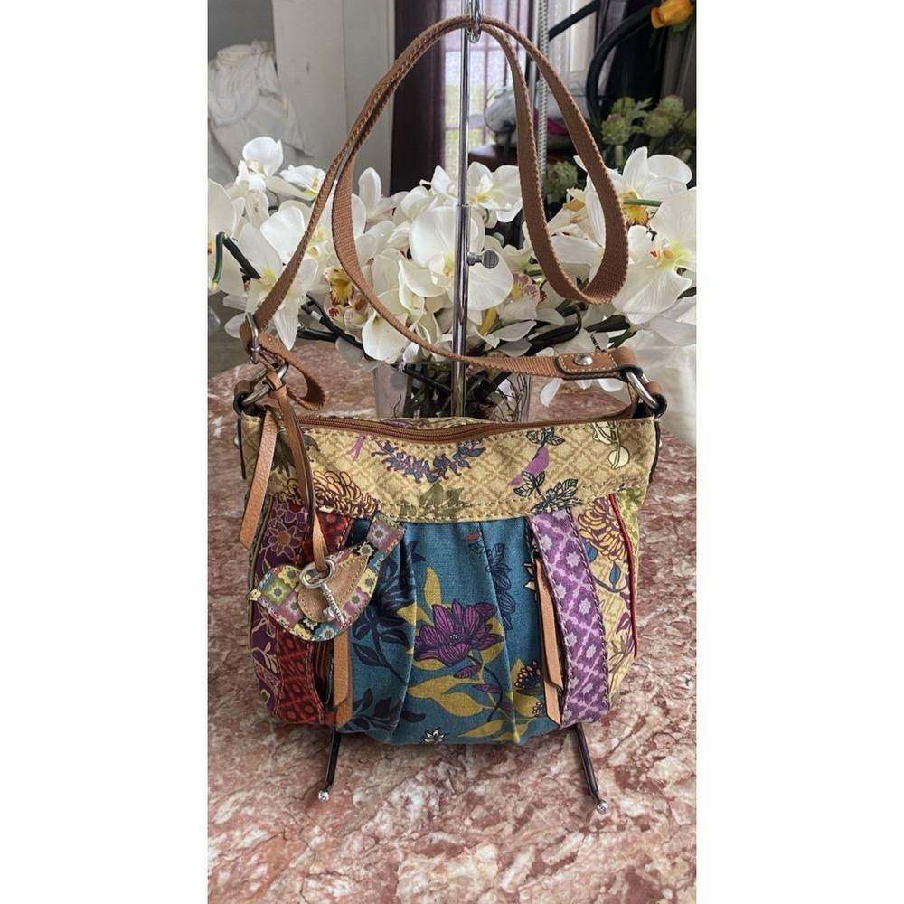 New Fossil Key Per Bird Multi-Color Floral Canvas Cross-body Bag,  $168